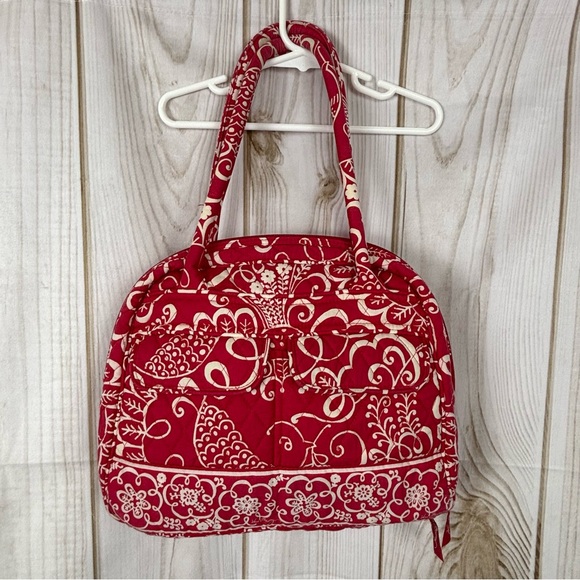 Vera Bradley Shoulder Bag Twirly Bird Pattern Purse Hot Pink White Carry On Bag - Picture 1 of 16